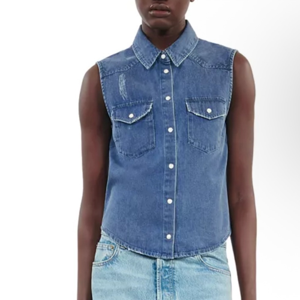 The Kooples Denim Fitted Sleeveless Shirt Size 0
